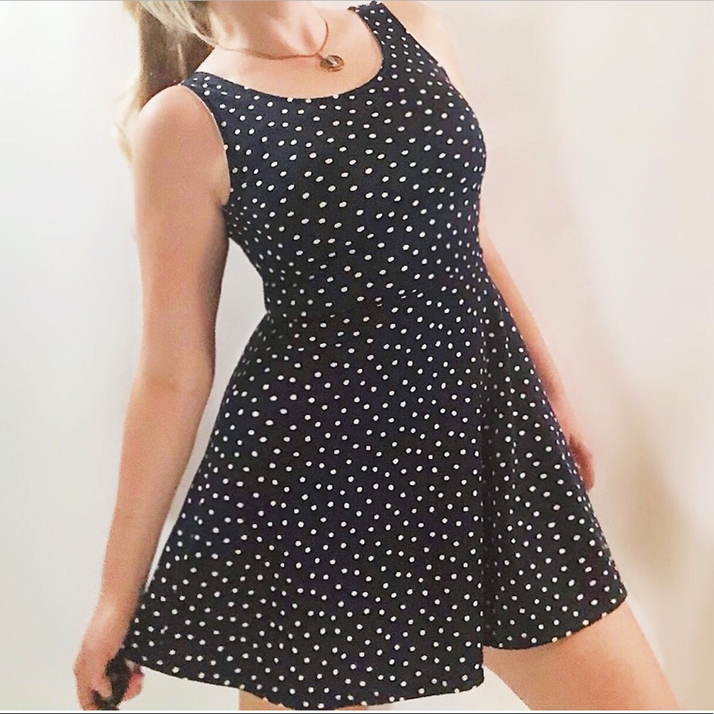 H&M DIVIDED navy blue polka dot mini skater dress